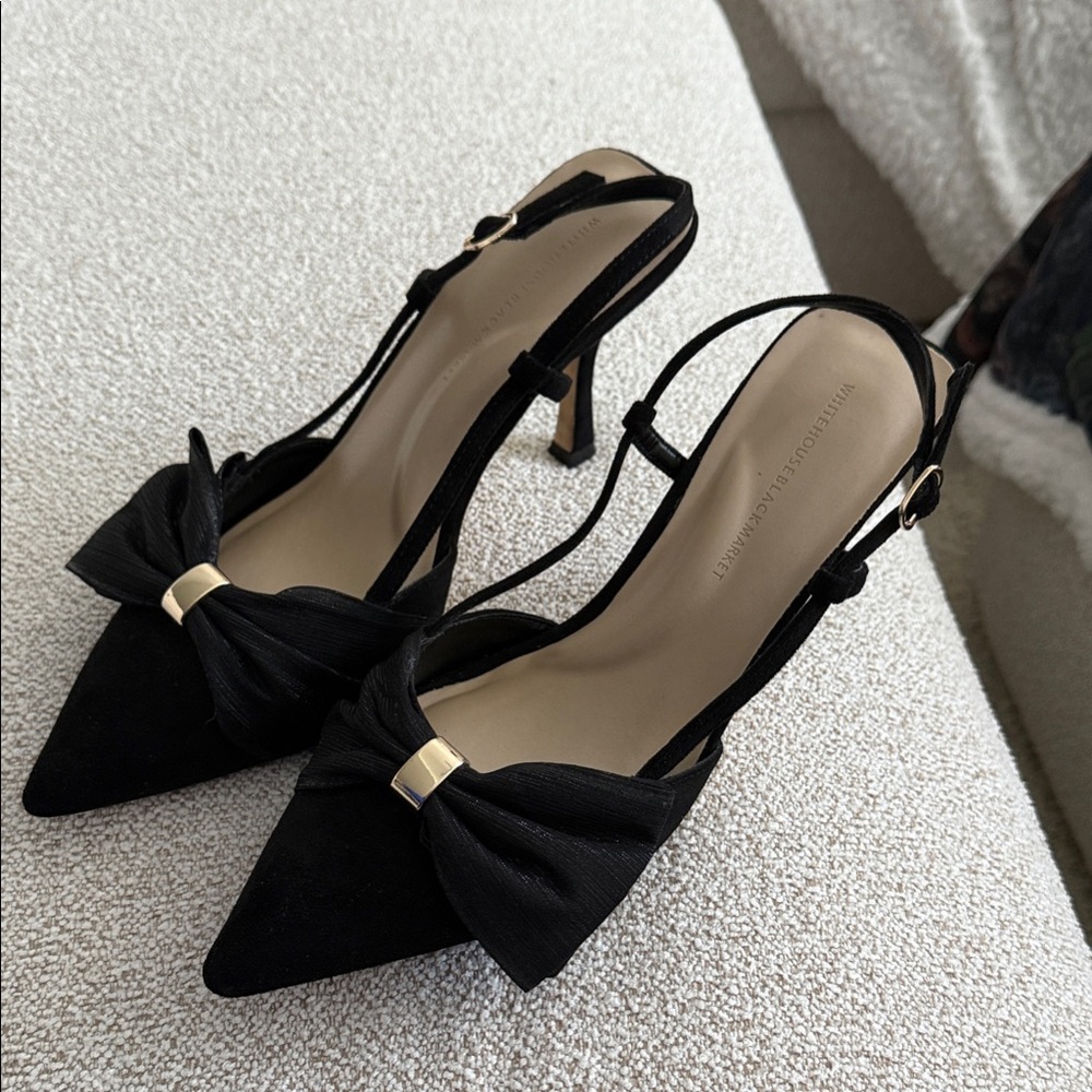 White House Black Market Black Slingback Heels with Bow